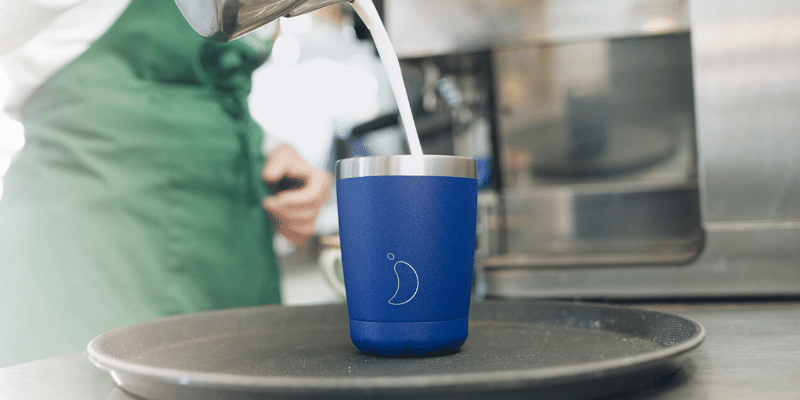 Coffee cup on tray - contactless coffee